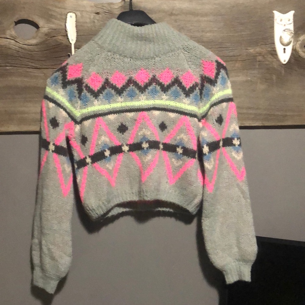 Hollister Nordic high neck knit neon fair isle sweater